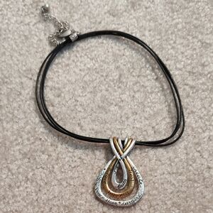Chico's Black Cord Necklace with Silver and Gold Knot Pendant